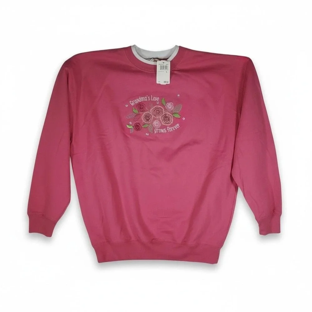 M&C Sportswear Shirt Womens Large Pink Grandma Love Grows Roses Embroidered